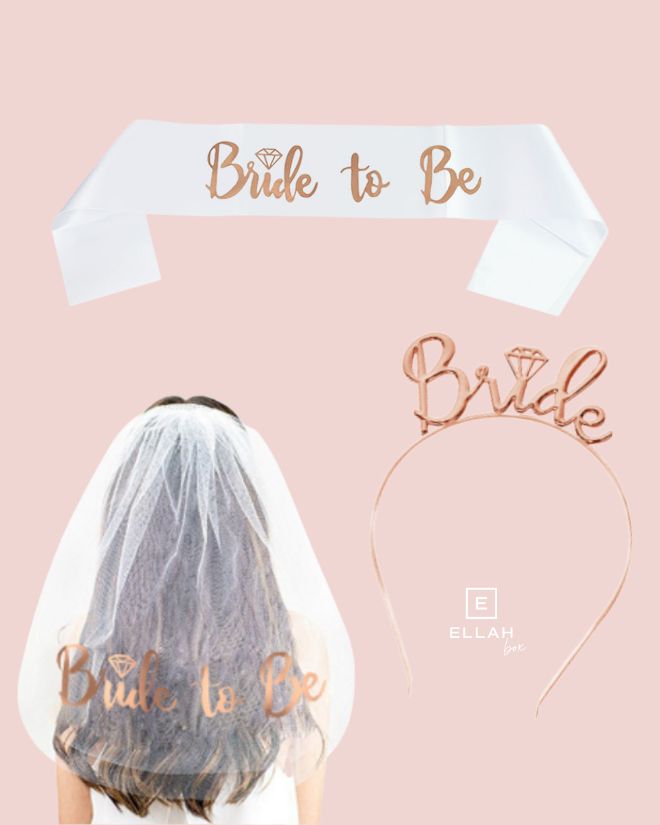 Kit Diadema + Banda + Velo de Novia | Blanco y Oro Rosa