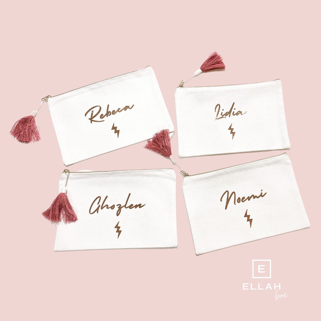 Neceser Blanco con borla rosa | Personalizado