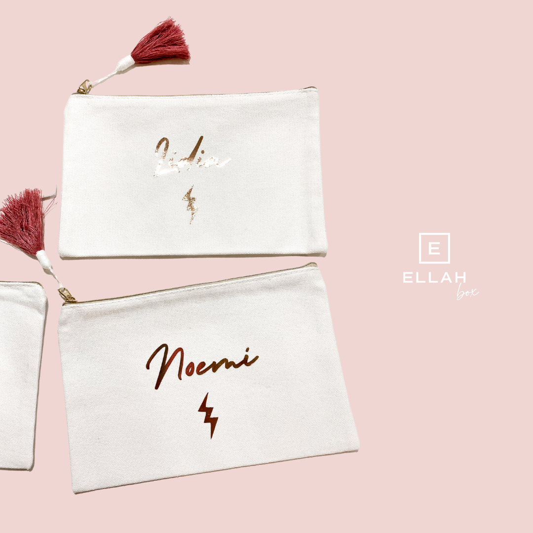 Neceser Blanco con borla rosa | Personalizado
