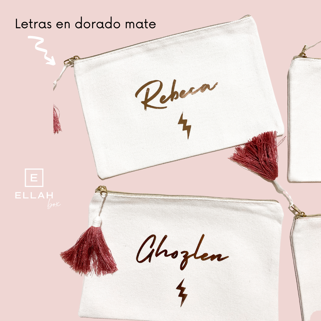 Neceser Blanco con borla rosa | Personalizado