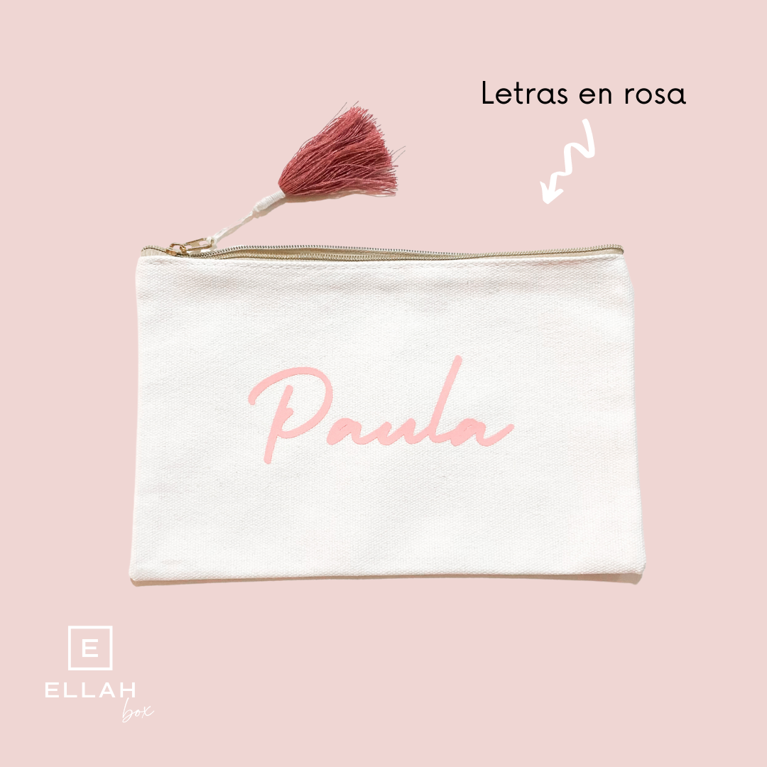 Neceser Blanco con borla rosa | Personalizado