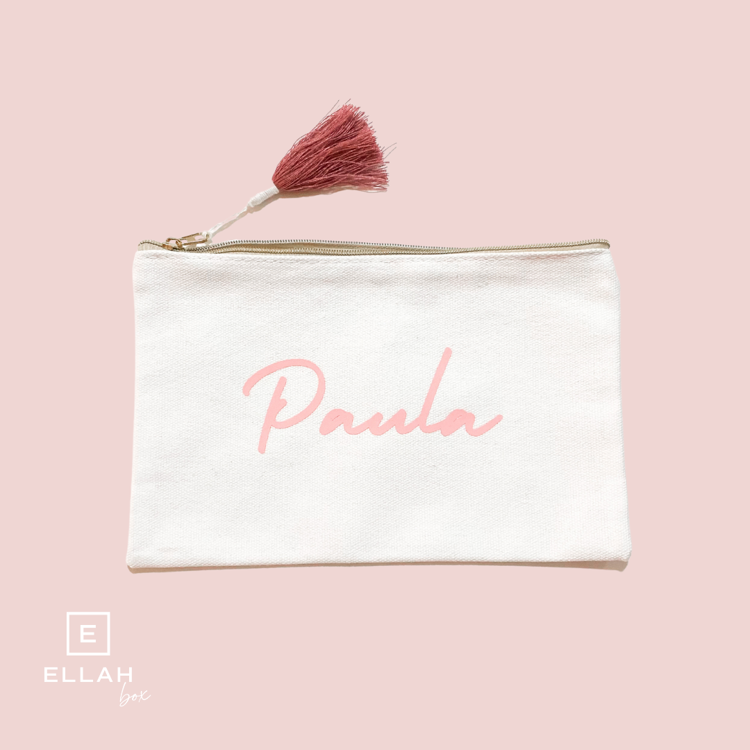 Neceser Blanco con borla rosa | Personalizado