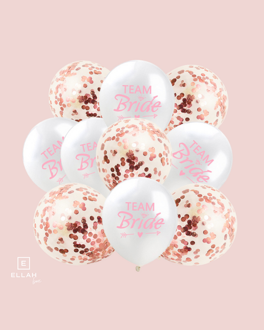 Globos de confeti Team Bride | Blanco + Oro rosa