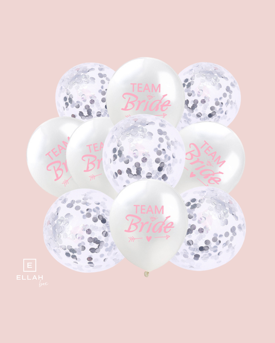 Globos de confeti Team Bride | Blanco + Plata