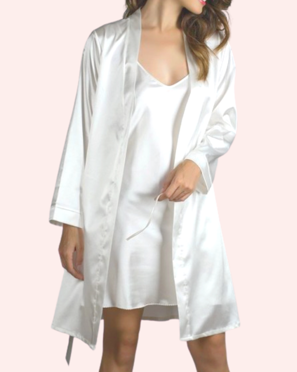 Bata + Camisón para Novia de satén | Blanco