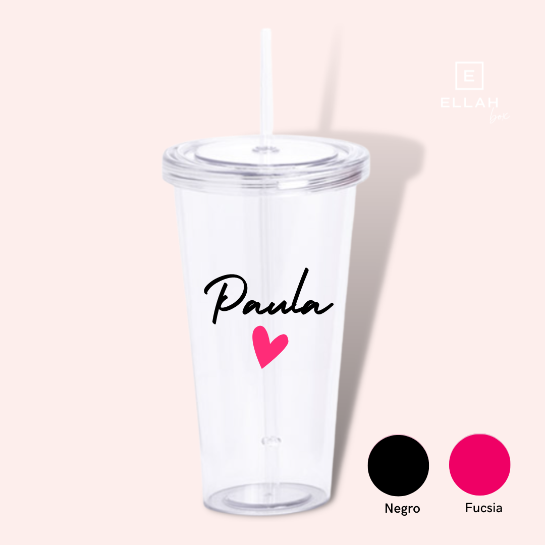 Vaso Transparente con Pajita | Personalizable