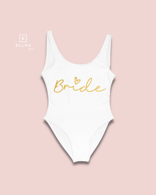 Bañador para Novia | Color Blanco y Dorado con corazón
