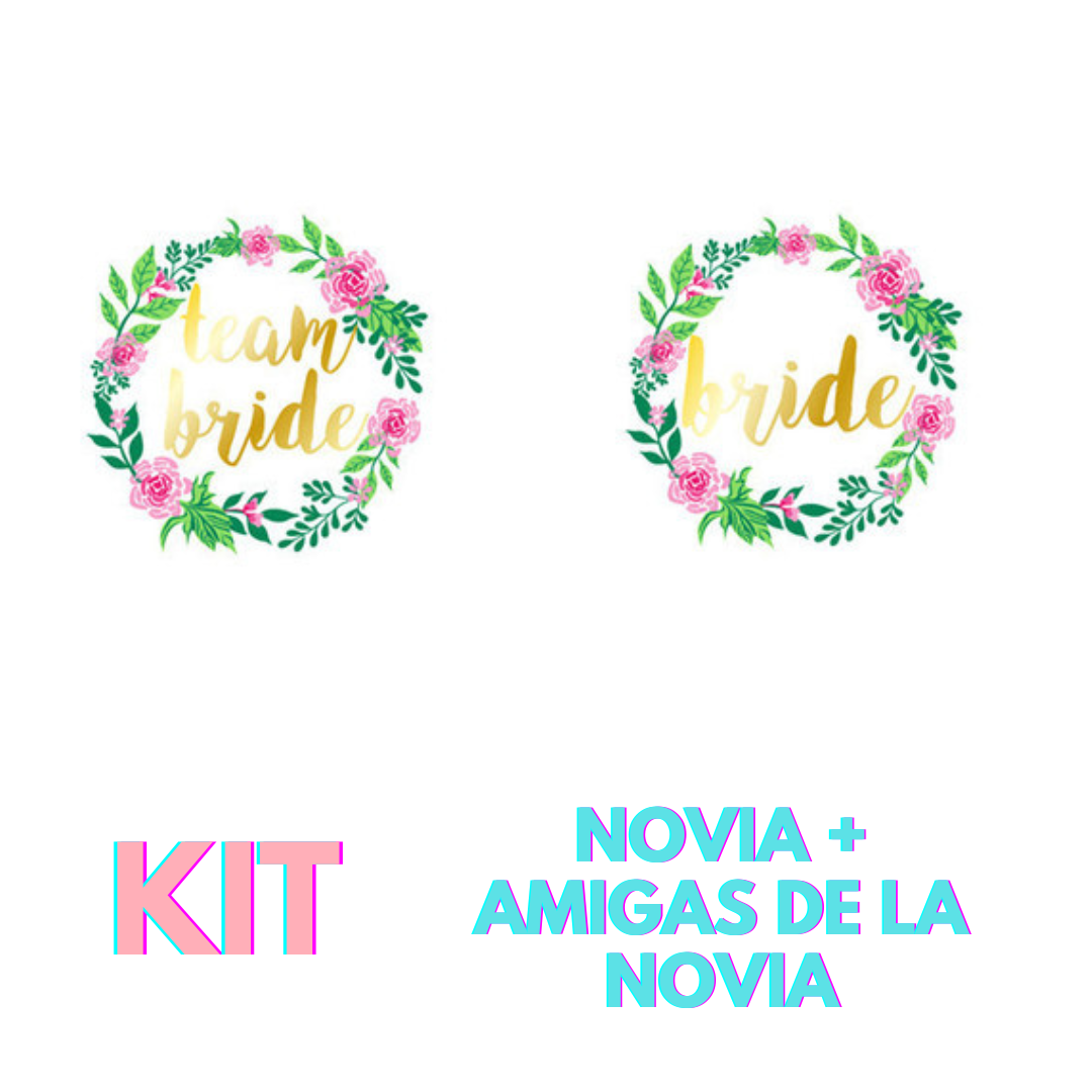 Tatuajes para Novia + Amigas de la Novia | Despedida de Soltera-ellahbox-Team Bride | Flores rosas, verdes y dorado-Ellahbox